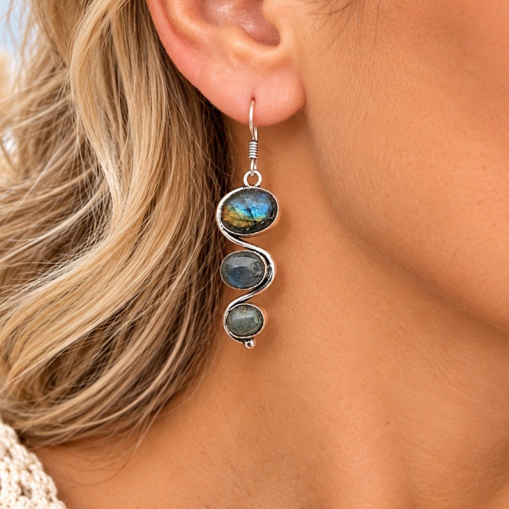 Labradorite Gemstone Handmade Drop Dangle Earrings Jewelry Women 2" Boho New